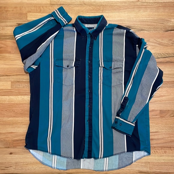 Wrangler Other - Vintage Wrangler 80s 90s Colorful Western Long Sleeve Button Up Distressed Blue